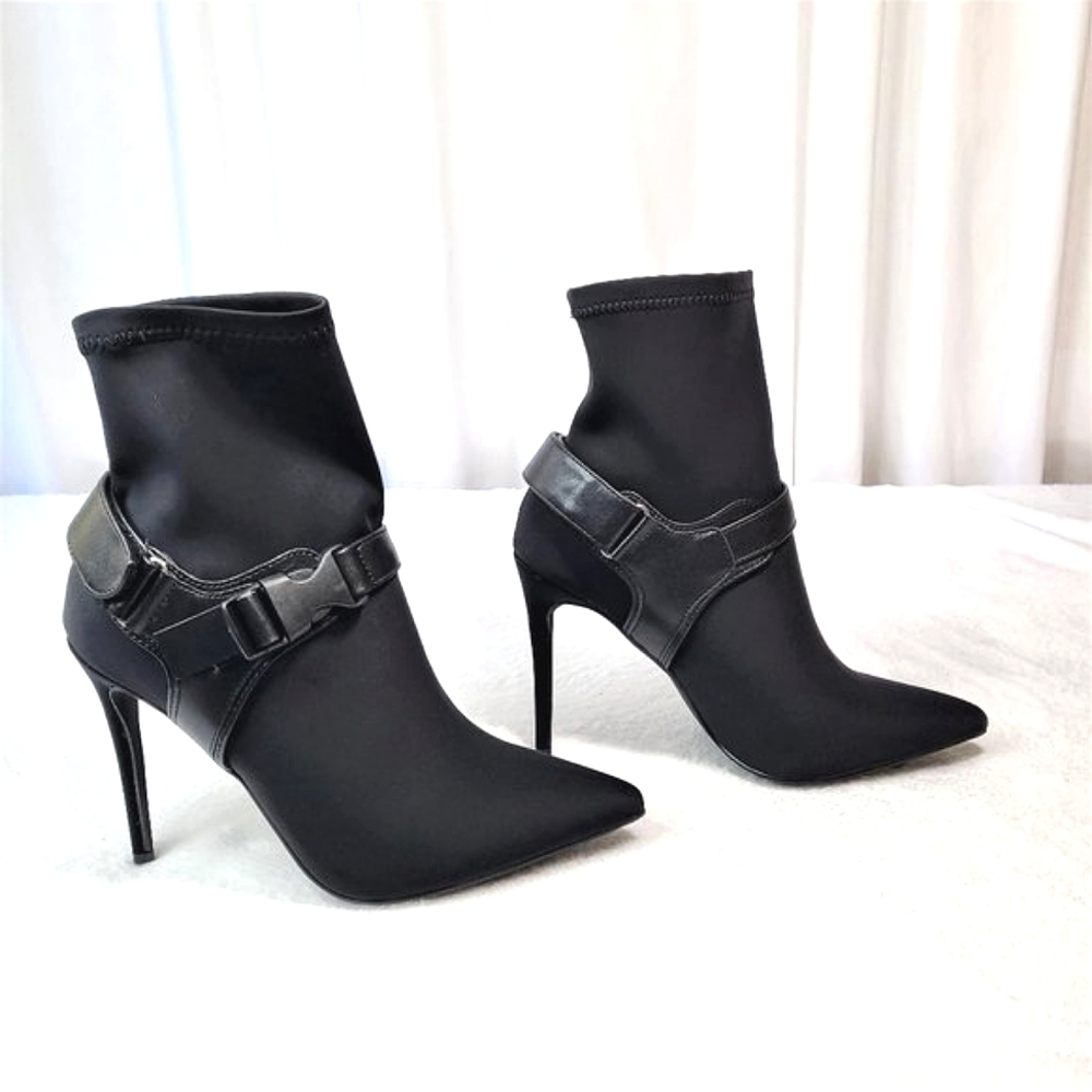 Cape Robbin Raider Pull On Stretch  Pointy Toe Harness Ankle Boot 4" High Heels
